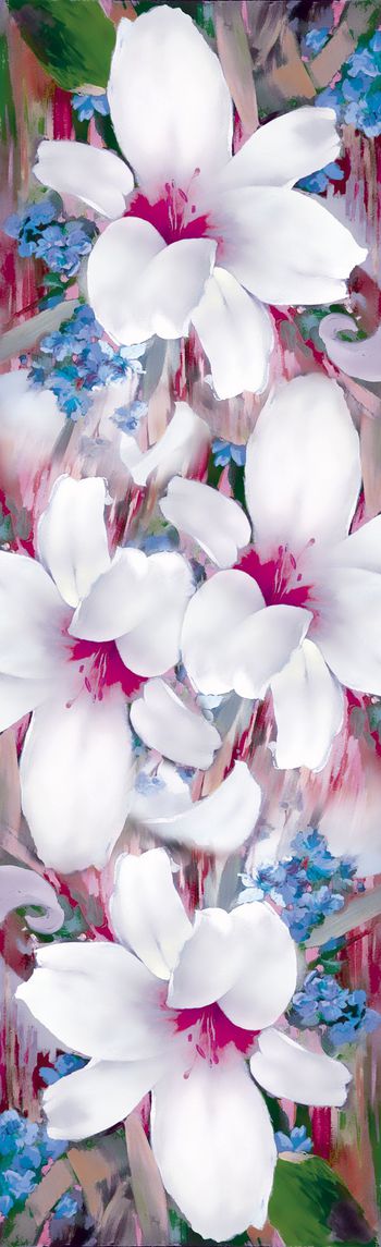 566351-手绘油画百合花卉经典围巾花型