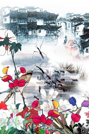 混搭风 民族风 国画 工笔印花花型图片