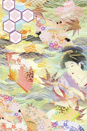 浮世绘纹样 和风传统花纹 樱花印花花型图片