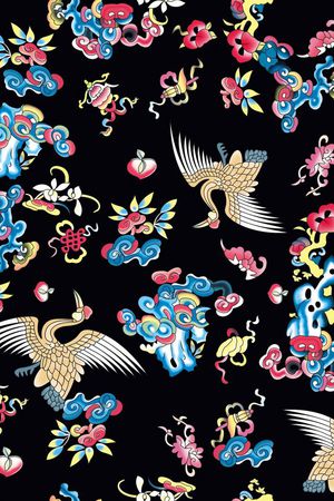 复古中国风祥云仙鹤印花花型图片