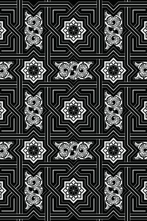 黑白四方连续几何图形传统纹样花型印花花型图片