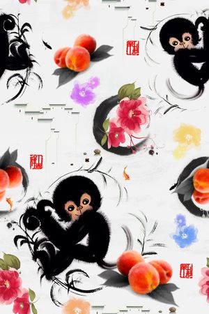 中国风水墨画印花花型图片