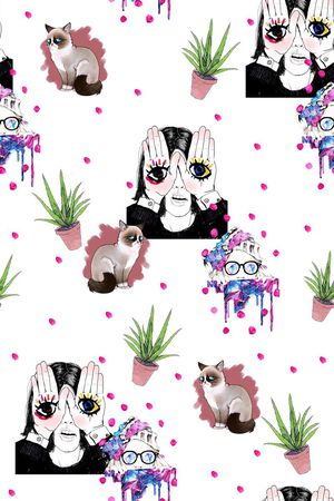 唯美卡通插画印花花型图片