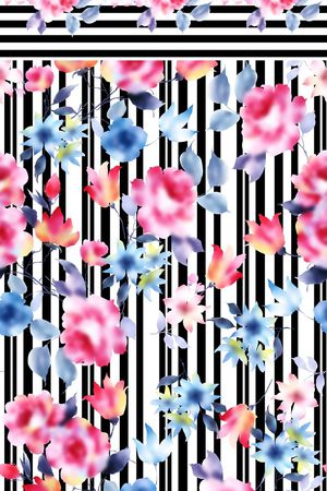 抽象、花卉、黑白线条印花花型图片