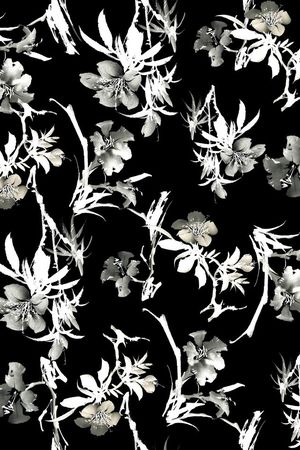 手绘花卉鸟印花花型图片