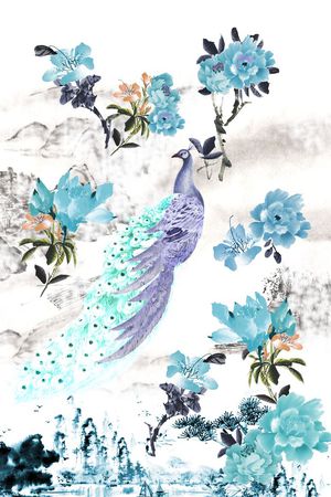 工笔画印花花型图片
