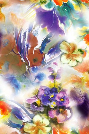抽象。水彩花卉印花花型图片