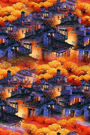 风景水彩画印花花型图片
