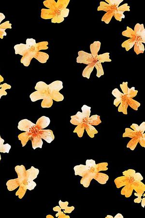 yellow黑底花卉橙色印花花型图片