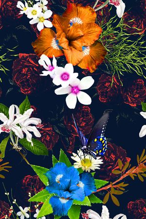手绘玫瑰底纹手绘鲜花热带印花印花花型图片