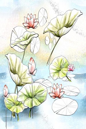 荷花印花花型图片