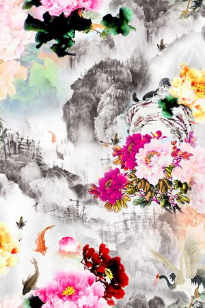 山水画印花花型图片