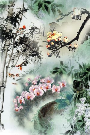 中国风定位花印花花型图片