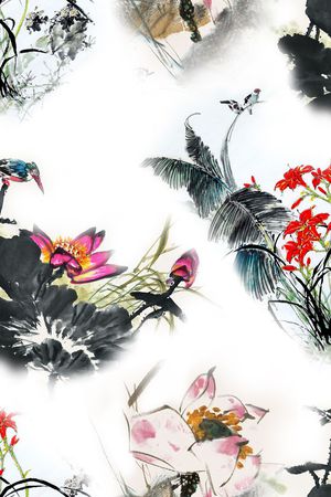 水墨花卉印花花型图片
