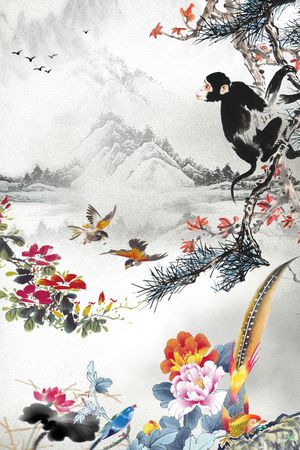 中国风水墨花鸟印花花型图片