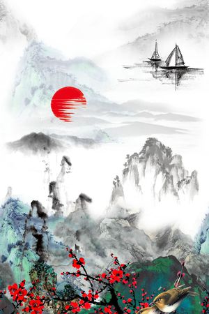 山水画印花花型图片