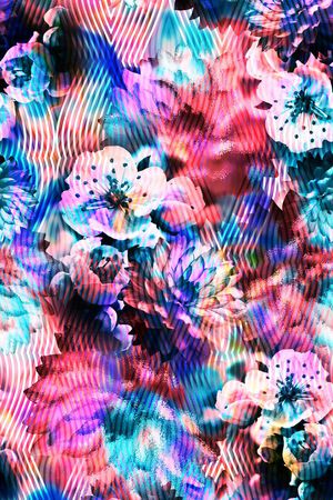 花卉、线条、艺术效果印花花型图片