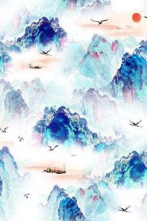 山水画印花花型图片