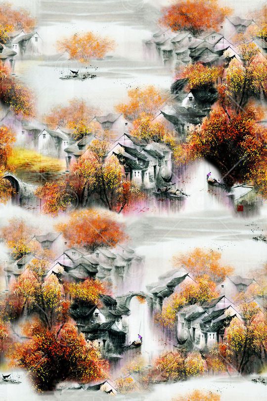工笔画印花花型图片