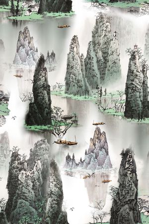 山水画印花花型图片