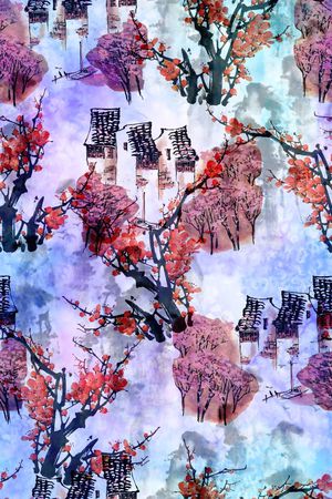 水墨中国风印花花型图片