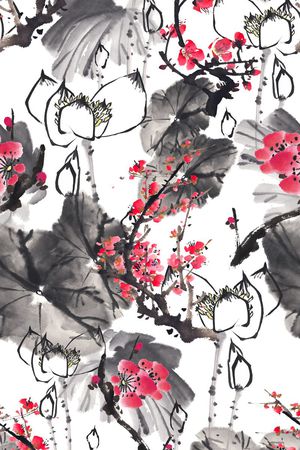 荷花印花花型图片