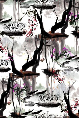 山水画印花花型图片