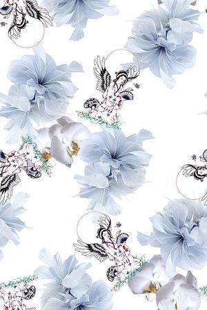 时尚羽毛玫瑰花花卉印花花型图片