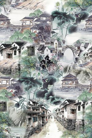 时尚手绘水墨画印花花型图片