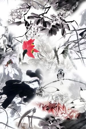 水墨荷花印花花型图片