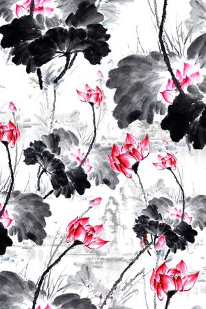 中国国画印花花型图片