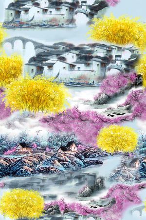 山水画印花花型图片