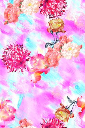 时尚手绘水彩花卉印花印花花型图片