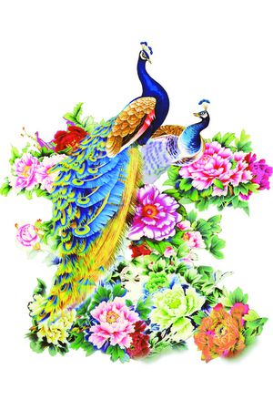 孔雀印花花型图片