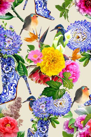 花鸟印花花型图片