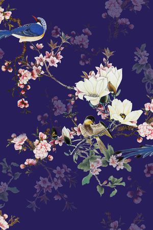 旗袍。花鸟印花花型图片