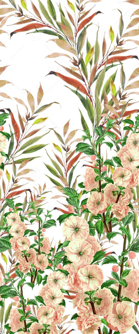 手绘花卉、手绘树叶、定位印花花型图片