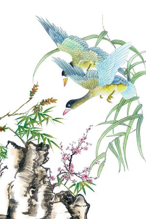 水墨竹子印花花型图片