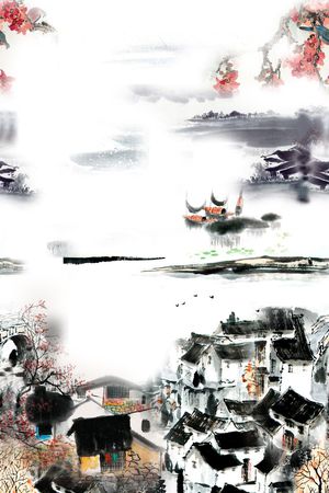 绘画民居印花花型图片