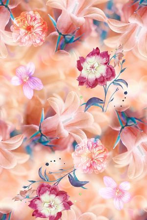 时尚潮流女装裙子抽象花卉服装数码印花印花花型图片