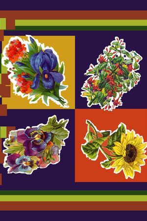 方巾、罂粟花印花花型图片
