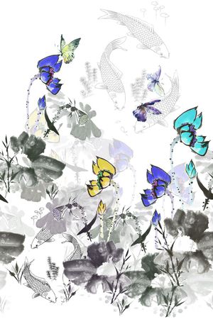 荷花印花花型图片