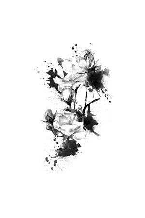 水墨玫瑰印花花型图片