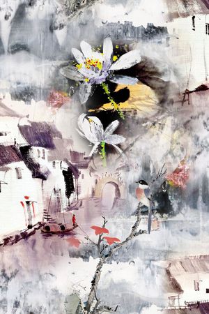 山水画印花花型图片