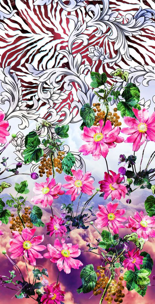 花卉、巴洛克花纹、斑马纹、云彩底纹印花花型图片
