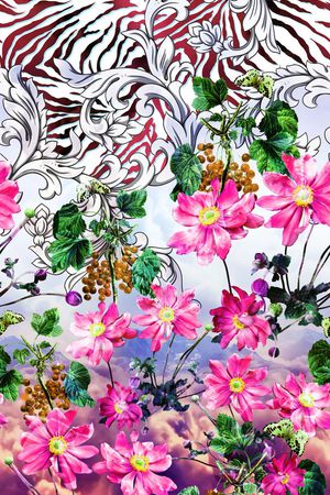 花卉、巴洛克花纹、斑马纹、云彩底纹印花花型图片