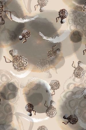 复古、水墨、莲蓬印花花型图片