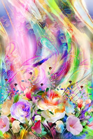 抽象数码时尚女装定位花卉印花花型图片