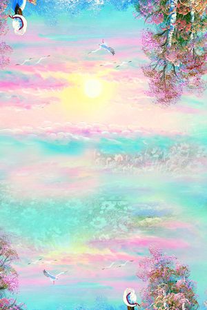 水墨油画风景印花花型图片