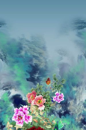 定位牡丹花印花花型图片